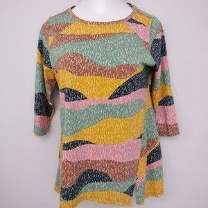 LOGO by Lori Goldstein Colorful Abstract 3/4 Sleeve Top Medium